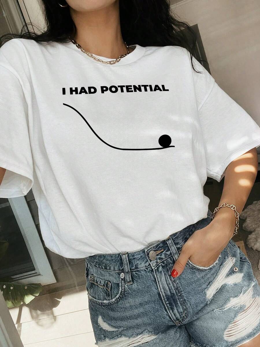 I Had Potential Printed T-Shirts.Easy And Fresh-Looking Short-Sleeve Tops.Comfortable And High-Quality Spring And Summer Tops.Perfect For Everyday Fashion.And A Great Gift For Womenvacation Outfits Women 57JC - White - View 1
