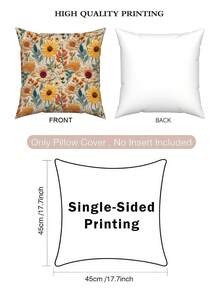 1pc Sunflower & Daisy All-Over Print Pillow Cover, Soft Polyester Fabric, Zipper Design Machine Washable, Warm Yellow Retro Style Sofa Cushion, Suitable For Living Room & Bedroom, Pillow Insert Not Included - A - View 5