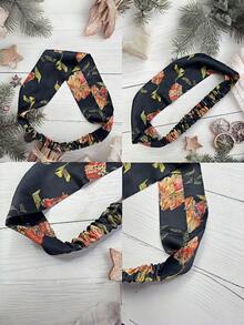 1 pieza Diadema ancha para mujer, diadema con nudo y estampado floral bohemio, diadema elástica y cómoda, accesorio de moda para el cabello apto para verano, primavera, deportes, yoga, uso diario, festivales, fiestas - Multicolor - Ver 2