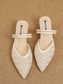 2024 New Arrival Women's Sandals, Versatile Fairy Style Elegant Mid Heel Closed Toe Mules, Suitable For Summer - Beige - View 7