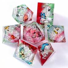 7pcs Dice Set | Butterfly Liquid Core Dice | Handcrafted Sharp Resin Dice | Suitable For D&D Polyhedral RPG Dice | D20 Tabletop RPG Player Gift - Multicolor - View 2