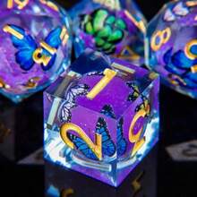 7pcs Dice Set | Butterfly Liquid Core Dice | Handcrafted Sharp Resin Dice | Suitable For D&D Polyhedral RPG Dice | D20 Tabletop RPG Player Gift - Multicolor - View 11