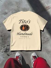 Tito's Handmade Vodka Austin Texas Graphic Tee Double Printed 100% Cotton Casual T Shirt. 100% Cotton. Ideal For Informal Gatherings: Stylish, Versatile And Perfect For Everyday Wear. - 杏色 - 查看 4