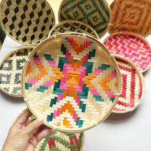 1个竹制装饰托盘，家用晾干收纳篮，家居用品，创意节日礼品盘，迷你竹制品 | 四季皆宜 - 彩色 - 查看 9