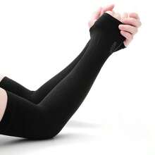 Unisex Cool Ice Silk Anti-UV Arm Sleeves, Elastic Fingerless Sun Arm Guards, Breathable Cooling Sleeves For Driving Cycling Outdoor Sports Daily Use - Black - View 14