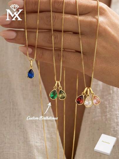 Customized Birthstone Necklace, 18K Gold Gemstone Necklace, Multi-Birthstone Necklace, Grandmother Necklace, Mother's Day Gift, Black, Silver, Gold, Fashion, Colorful, Retro, Minimalist, Unisex, Casual, Cute, Customized, Personalized, Unique, Ideal Gift For Him, Ideal Gift For Her, For Her, Boyfriend, Girlfriend, Dad, Mom, Family, Friends, Anniversary, Birthday, Graduation, Prom, Party, Custom Fashion Jewelry