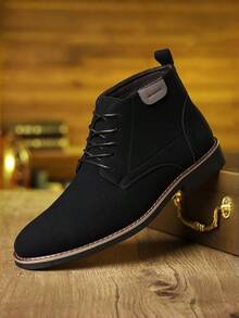 Botas de hombre con estilo Derby y cordones, zapatos de vestir de negocios, ideales para la oficina, ocasiones formales diarias. - Negro - Ver 1