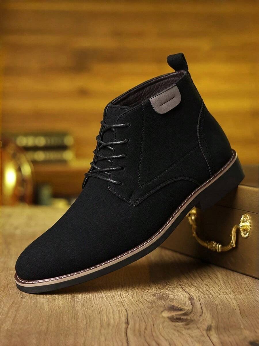 Botas de hombre con estilo Derby y cordones, zapatos de vestir de negocios, ideales para la oficina, ocasiones formales diarias. - Negro - Ver 1