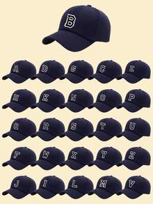 1 pieza Gorra de béisbol con parche de alfabeto de chenilla de 26 letras, gorra informal ajustable tipo papá para uso diario, viajes y atuendos casuales - Azul Marino - Ver 1