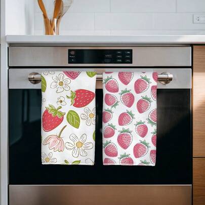 2 khăn lau bếp, họa tiết hoa và dâu tây hiện đại, kích thước 40*60cm, chất liệu microfiber siêu mềm, thích hợp cho nhà bếp, phòng tắm, quà tặng tân gia, giá trị tuyệt vời.