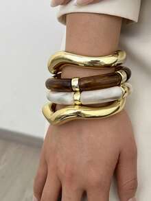 4pcs Vintage Minimalist Wave Shaped CCB Material Bangle Bracelets And Acrylic Cuff Bracelets, Suitable For Women's Daily Wear, Stackable, Perfect Gift Choice For Holidays - Multicolor - View 5