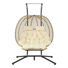 Egg-Shaped Rocking Chair, Hanging Chair With Stand, Garden Hanging Chair, Seat Cushion And Pillow, Footrest, Outdoor/Indoor, Double Rocking Chair - A - 查看 6