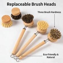 4pcs Detachable Long Handle Horsehair Pot Brush Set, Natural Diatomite Soft Bristle Pot Brush, Coconut Fiber Cleaning Brush - Cleaning Brush - View 8