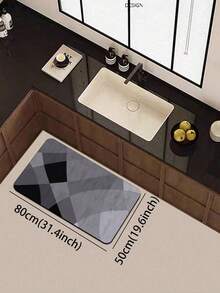 1 pieza Alfombra de cocina de barro de diatomeas con diseño de rombo curvo de color contrastante minimalista, patrón abstracto gris & negro, antideslizante, absorbente de agua, alfombra suave para los pies, adecuada para cocina, baño, entrada, lavandería, sala de estar, decoración del hogar alfombra pequeña - Multicolor - Ver 7