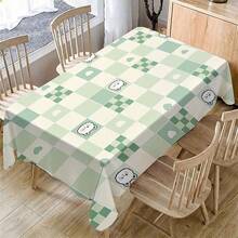 1pc Fresh Green Plaid Cute Bear Pattern Printed Tablecloth, Minimalist Ins Style, Oil-Proof, Waterproof, Wrinkle-Resistant, Easy To Clean, Suitable For Kitchen And Dining Room Daily Use And Party Decoration - Multicolor - View 1