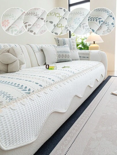 SANMOSPIN 1件夏季透气冰丝沙发套，简约清新风格沙发垫，荷叶边拼接设计，柔软舒适，多种颜色可选，宠物友好，可机洗，适用于办公室、客厅、卧室的1/2/3/4人沙发。