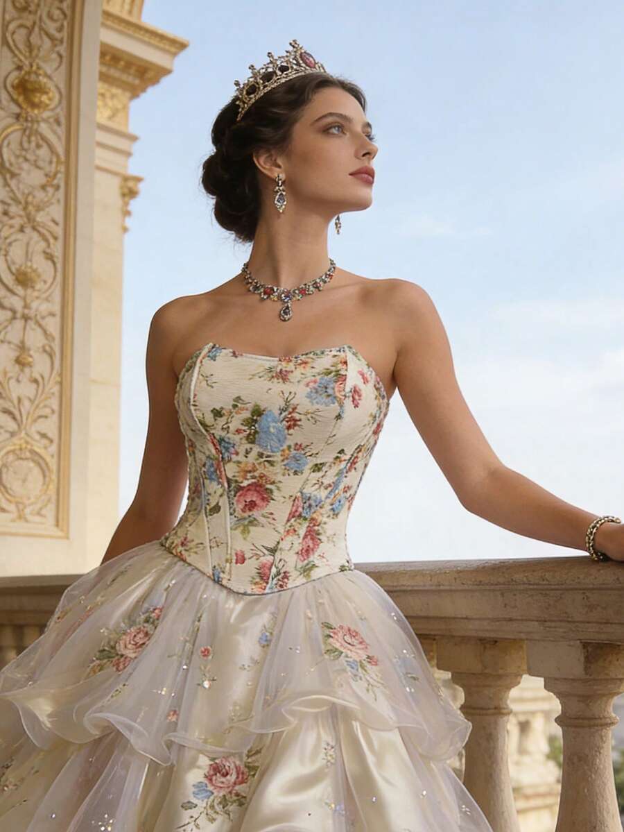 Top corto sin tirantes con estampado floral vintage - Perfecto para citas y salidas con amigos