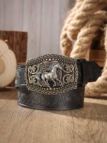 1条西部风格皮带，PU压纹皮带，男士复古休闲牛仔裤皮带，适合日常穿着 - BH1049 - 查看 3