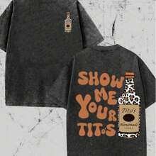 2026 Summer ShirtVintage Vintage Style, Tito's Vodka Enthusiast, Leopard Print Elements, SHOW ME YOU TITOS Humorous Text Memes, Washed Double-Sided Printed Vintage T-Shir  Retro Loose T-Shirt, Men's Casual Style T-Shirt, - 黑色 - 查看 1