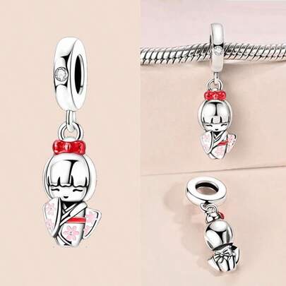 Original Japanese Kimono Doll Bead Charm Fit For Bracelet Diy Fine Gift Women Delicate Jewelry Accessory