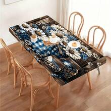 1pc Vintage Wood Grain Daisy Elastic Tablecloth, Full Coverage Anti-Slip Dining Table Cover, Suitable For Home, Living Room, Dining Room, Outdoor Camping, Picnic And Garden Party - Durable Polyester Material, Easy To Clean - Multicolor - View 9