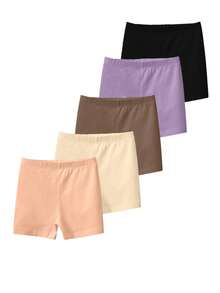 5pcs/Set Cute Candy-Colored Casual Leggings For Young Girls. Made Of Soft, Stretchy And Comfortable Knit Fabric, These Solid Color Leggings Are Versatile And Suitable For Casual Vacation, Outdoor Activities, School, Cycling, Running, Parties And Daily Wear. - Multicolor - View 1