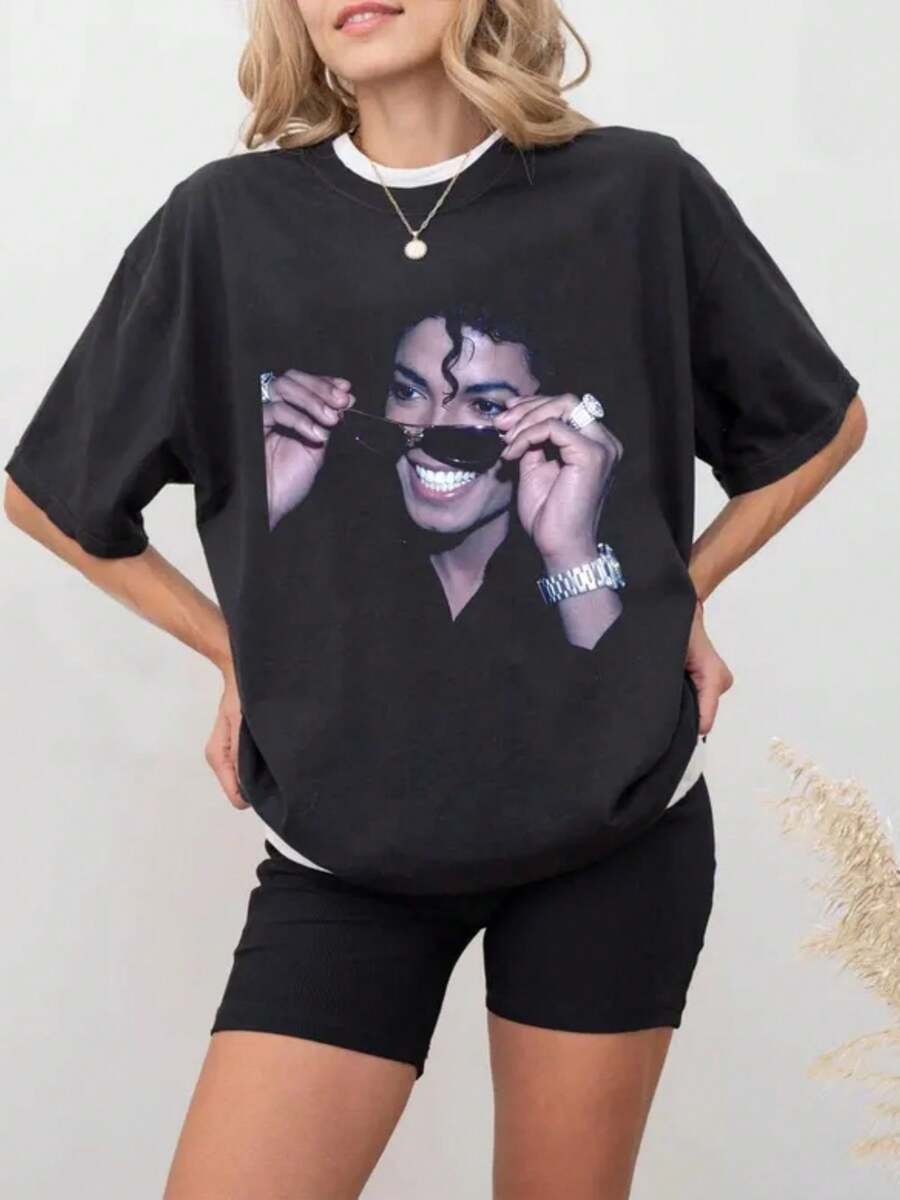 Vintage Style 90s Unisex Tshirt, Michael Fan Gift, King Of Pop Graphic Shirt, Fan Gifts (2) - màu đen - Xem 1