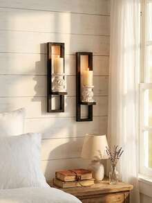 1pc/2pcs Vintage Farmhouse Style Wooden Wall Mounted Shelves, Black Minimalist Geometric Design, Suitable For Indoor Living Room Wall, Window Sill, Fireplace Mantel, Outdoor Garden Wall (Candles Not Included) - Multicolor - View 4
