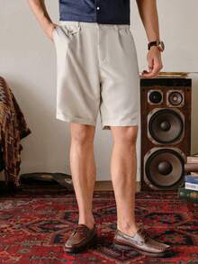 VeloEdit BermudaMen's White Casual Business Shorts, Spring/Summer Men's Dress Shorts Men's Khaki Shorts Old Money - Apricot - View 4