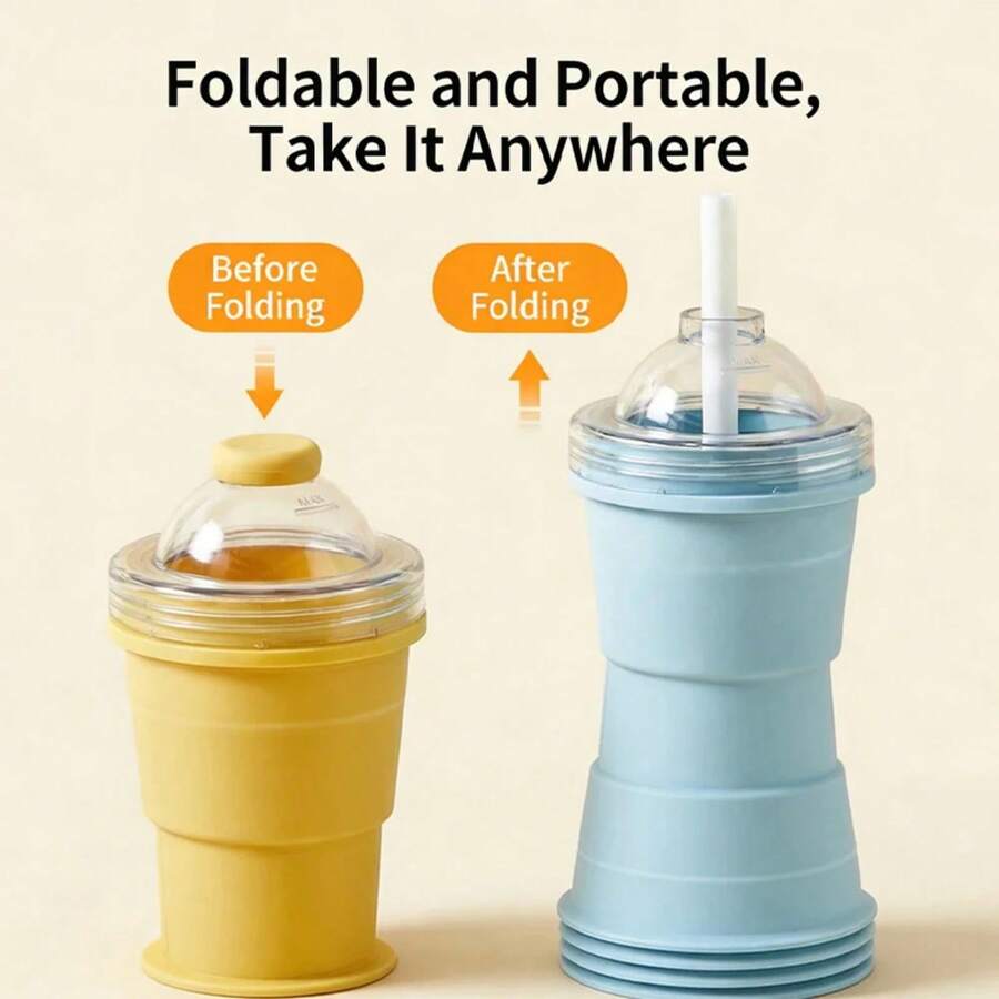 Foldable Ice Ball Cup With Built-In Straw Silicone Ice Making Cup Mold Portable Summer Outdoor Travel Drink Water Cup - Màu xanh lam - Xem 1