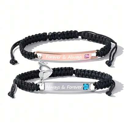 Adjustable Couple Bracelet Set, Heart Rate Bracelet & Rose Gift Box, Fashion Bracelet For Couples, Daily Clothing Decor,  All-Match & Exquisite Jewelry For Birthday Love Gift, Heart Charm Bracelet, Gift Ideas Valentine's Day Gift Christmas Gift
