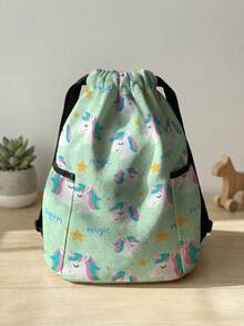1pc Drawstring Closure Backpack, Multi-Scenario, Super Large Capacity, Ultra-Lightweight, Durable, Highly Attractive, Foldable Storage Bag, Cartoon Horse Print Drawstring Fitness Sports Backpack, Dust-Proof Storage, Suitable For Outdoor, Fitness, Daily Commute And School Use - Multicolor - View 9