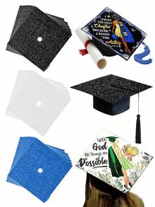 5pcs Graduation Cap Decorations, Graduation Season Decorations, Glitter DIY Graduation Cap Stickers With Adhesive Backing, Suitable For DIY Graduation Cap Decoration, Graduation Celebration Party Supplies, Graduation Scrapbooking DIY, Graduation Party Favors - Multicolor - View 9