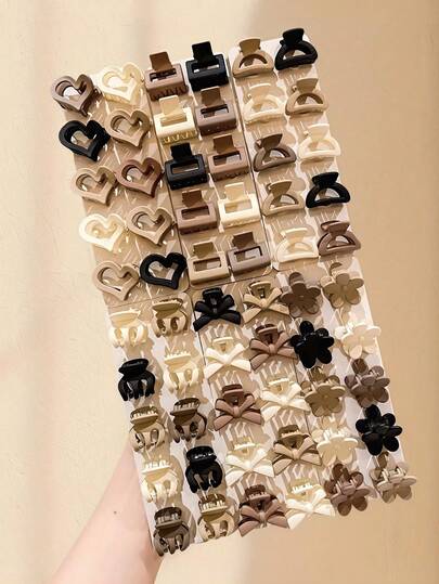 10/20/30pcs Set Mini Matte Neutral Hair Clips For Women & Girls, Random Heart, Flower, Butterfly, Rectangle Hair Accessories, Suitable For Fine & Thick Hair, Aesthetic Gift Set