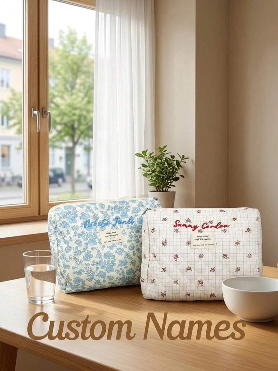 Túi đựng mỹ phẩm dệt kiểu waffle cá nhân hóa, Túi đựng đồ vệ sinh cá nhân in tên theo yêu cầu, Túi đựng mỹ phẩm thêu chữ, Túi đựng mỹ phẩm thêu chữ cái đầu tên, Túi đựng mỹ phẩm cho phù dâu, Túi đựng mỹ phẩm dệt kiểu waffle cá nhân hóa: Túi đựng mỹ phẩm thêu chữ