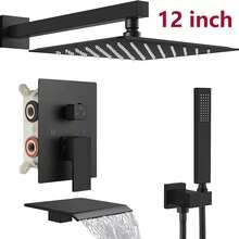 Shower Faucet Set With Tub Spout Matte Black Shower Tub Faucet Kit Shower Trim System Wall Mounted Bathtub Shower Fixtures With 8/10/12 Inches Rain Shower Head Handheld Spray Bath Tub And Valve - Matte Black - View 11