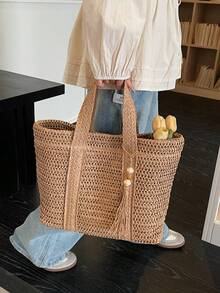 Bolso de Hombro/Axila para Mujer, Casual, Minimalista, Espacioso, Ligero y Versátil - Caqui 2 - Ver 4