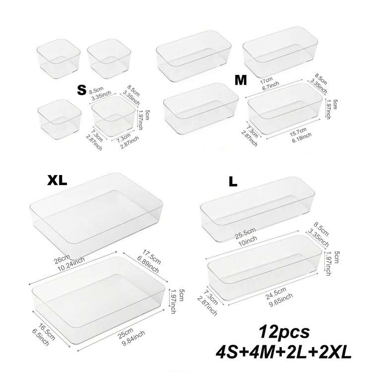 6/7個 透明引き出しオーガナイザーボックス、メイクアップ収納ボックス、デスクトップ仕切りボックス、化粧品、オフィス用品、雑貨に適用、女性への夏のギフトボックス - クリア - 見る 17
