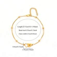 1pc Classic Hollow Double Heart Initial Golden Stainless Steel Bead Chain Anklets For Women - Yellow Gold - View 2