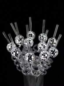 5pcs Reusable Plastic Disco Ball Straws, Disco Party Decorations, Party Favors, Disco Ball Embedded Straws, 70s Disco Decor, Suitable For Prom, Wedding And Birthday Party, Cool Y2K Style Decorative Straws, Reusable, Kitchen Supplies, Graduation Party Supplies, Christmas Gift (1 Pack), School Supplies - Multicolor - View 7