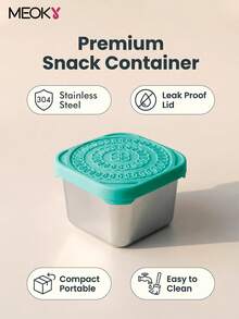 Meoky 3pcs 8oz Stainless Steel Snack Containers With Silicone Lids, Leak-Proof Small Food Storage Boxes, Reusable Metal Lunch Boxes For Snacks, Meal Prep, Travel & Picnic - Green*3-piece Set - View 2