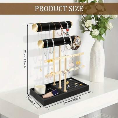 1件装豪华珠宝收纳架，黑金或白金配色，多层设计，可有序展示项链、手链、耳环，适用于家居、商店、聚会、宿舍等场所，时尚设计，结构坚固，是家居装饰爱好者的理想之选。