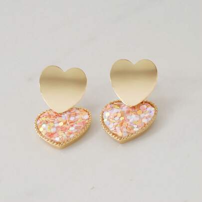 Clariva 1 par de pendientes de botón minimalistas con pequeños corazones de lentejuelas aleatorios para mujeres