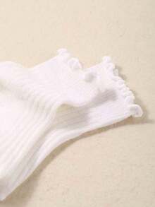 5 Pairs Kids' Solid Color Ruffle Trim Mid-Calf Socks, Comfortable Breathable Simple Versatile Socks, Suitable For Daily Casual & Home Wear - White - View 3