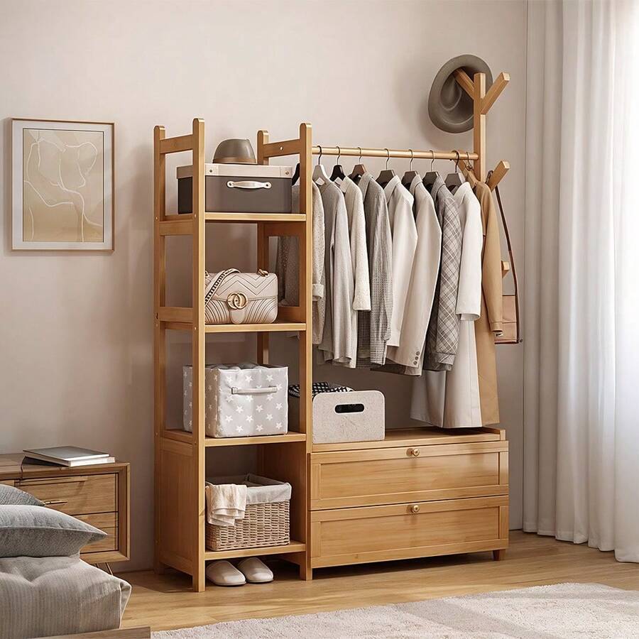 Three Sizes Are Available: Natural Color Or Brown.The Multi-Functional Floor Hanger And Storage Drawer Design Make It Suitable For The Bedroom Entrance Hall Storage Rack In The Living Room - color primario - Ver 1