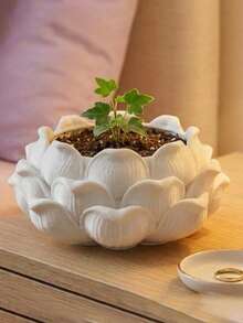 1个莲花形塑料花盆，装饰性小花盆，适合多肉植物、仙人掌和小型植物，迷你桌面花盆，小型植物容器，非常适合家居和办公室装饰，波西米亚风格园艺和家居装饰，花盆，花瓶，办公室盆景，手工礼品 - A - 查看 3