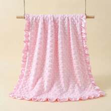 momscare 1pc Pink Baby Swaddle Blanket, Soft Minimalist Baby Blanket. Suitable For Newborns And Infants - Adorable Design Baby Blanket With Ruffle Edges - Perfect Baby Gift For Valentine's Day For Boys And Girls - Pink - View 2
