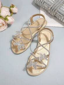Giày sandal hở mũi đính đá lấp lấp lánh, nơ xinh xắn, quai thun co giãn, kiểu dáng casual mùa hè, thích hợp cho kỳ nghỉ, đi biển, hẹn hò, dự tiệc, giày bệt kiểu công chúa. - Vàng - Xem 6