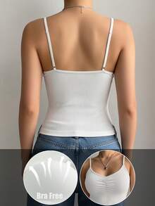 1 chiếc áo hai dây nữ cơ bản, thoải mái, có đệm ngực, cổ chữ V ôm sát, không tay, chất liệu gân. - trắng - Xem 2