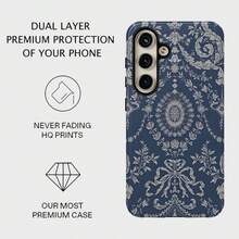 Funda para teléfono: Diseño de patrón damasco azul, funda de doble capa resistente para una protección superior, para Samsung Galaxy S26/S25/S24/S23/S22/S21/S21+/S21 Ultra, Plus, FE, Edge/S20 FE/A15/A16, 17, 16, 15, 14, 13, 12, 11 Pro Max, Plus y Pro/A17/A26/A36/A56, Regalo de cumpleaños o Navidad. - Color mixto 1 - Ver 1
